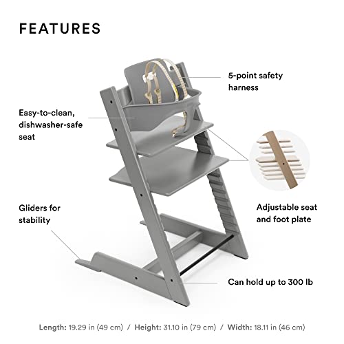 Tripp Trapp High Chair from Stokke includes Baby Set with Removable Harness (Storm Grey) - Kidsy