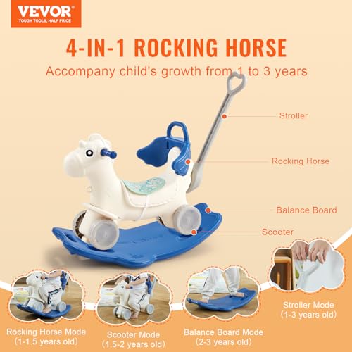 VEVOR 4 in 1 Rocking Horse for Toddlers (Blue) - Kidsy