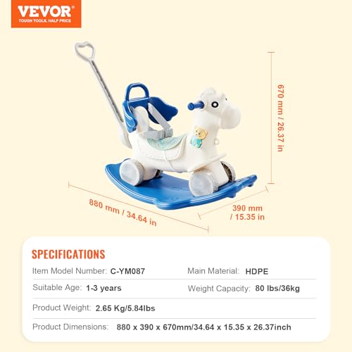 VEVOR 4 in 1 Rocking Horse for Toddlers (Blue) - Kidsy