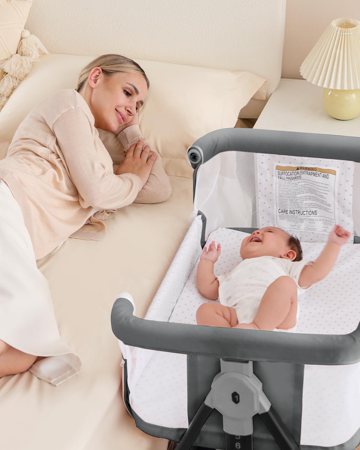 wayfong Baby Bassinet Bedside Sleeper with Wheels (Grey) - Kidsy