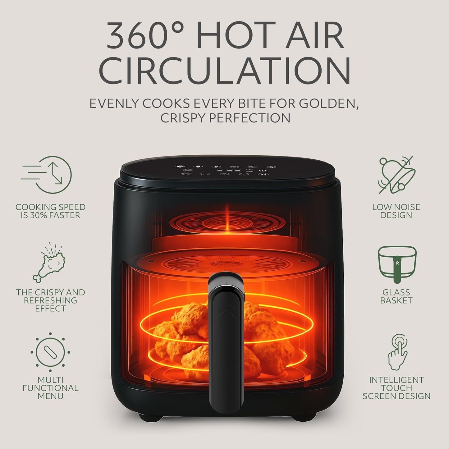 WILLOW Eco Series 6 - in - 1 Air Fryer - 5 Quart Glass Basket (Black) - Kidsy