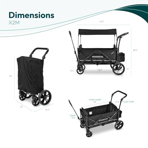 WONDERFOLD X2M Push & Pull Double Stroller Wagon (Stealth Black) - Kidsy