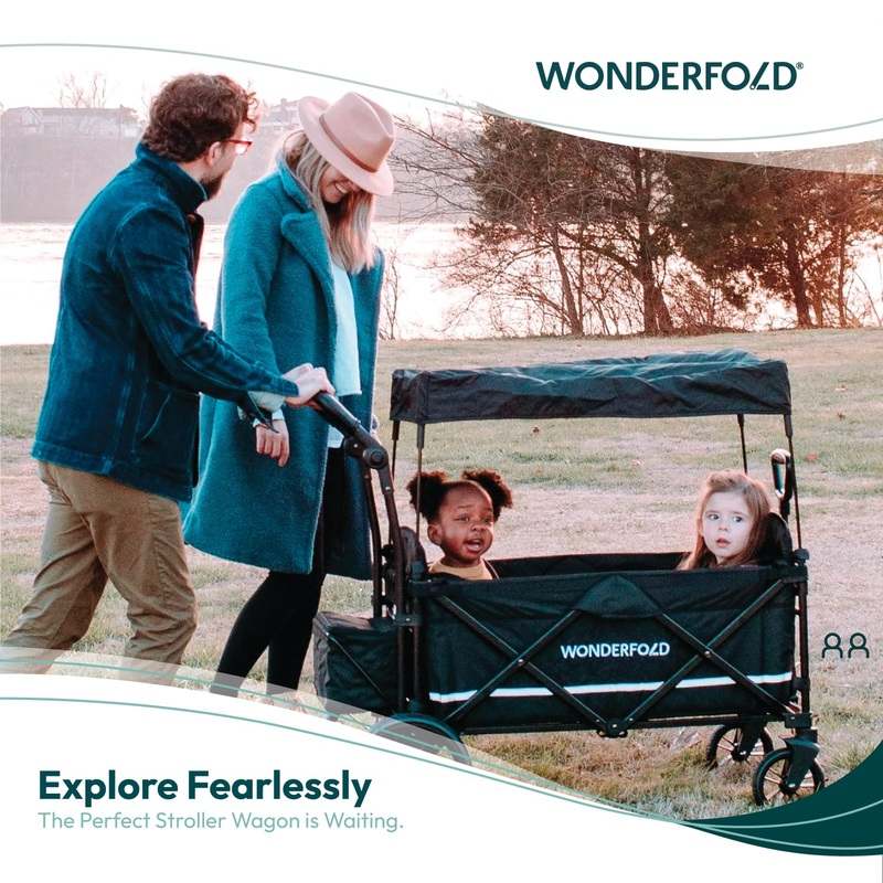 WonderFold X2M Push & Pull Stroller Wagon, 2 - Seater (Stealth Black) - Kidsy