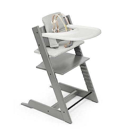 New Stokke Tripp Trapp Complete High Chair with Cushion and Stokke Tray (Storm Grey with Nordic Grey)