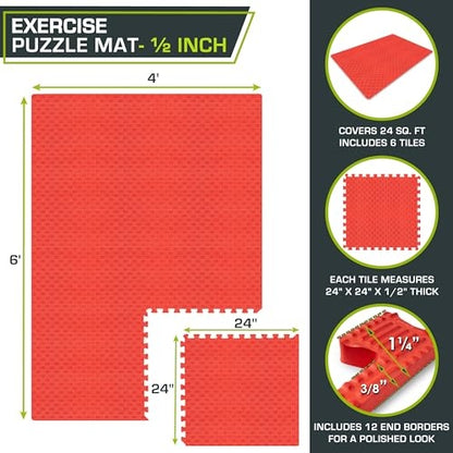 ProsourceFit Exercise Puzzle Mat (Red)