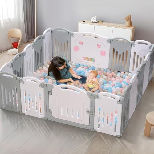 New UANLAUO Play Yard Baby Playpen 18 Panel (Grey+White)