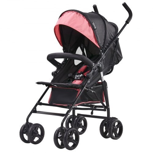 VEVOR Lightweight Stroller Compact Easy Fold Adjustable Backrest (Black/Pink)