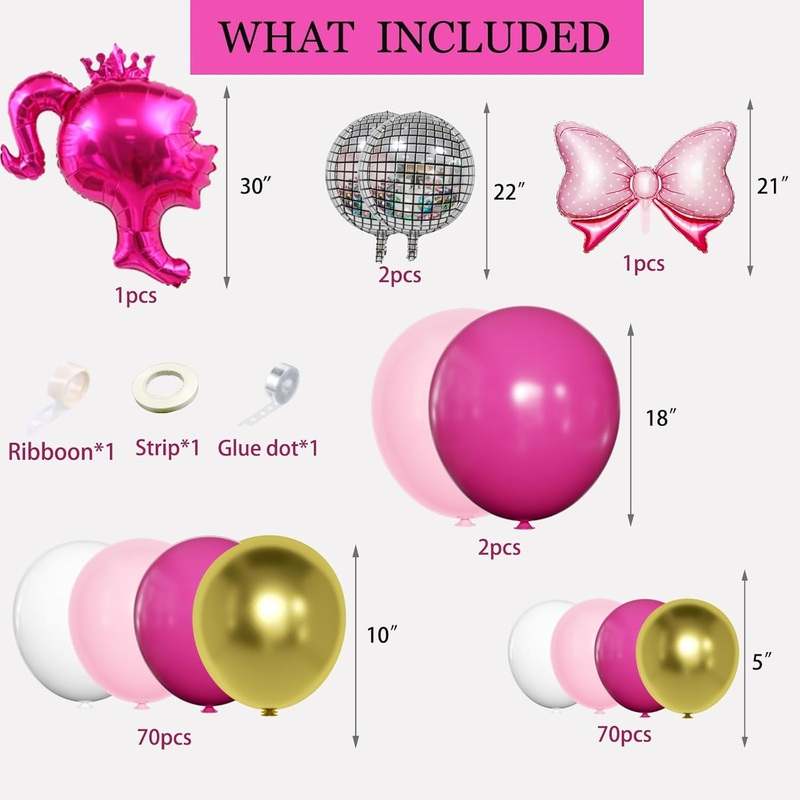 146pcs Balloon Garland Party Decoration Crown Princess Princess Party Decoration (Pink) - Kidsy