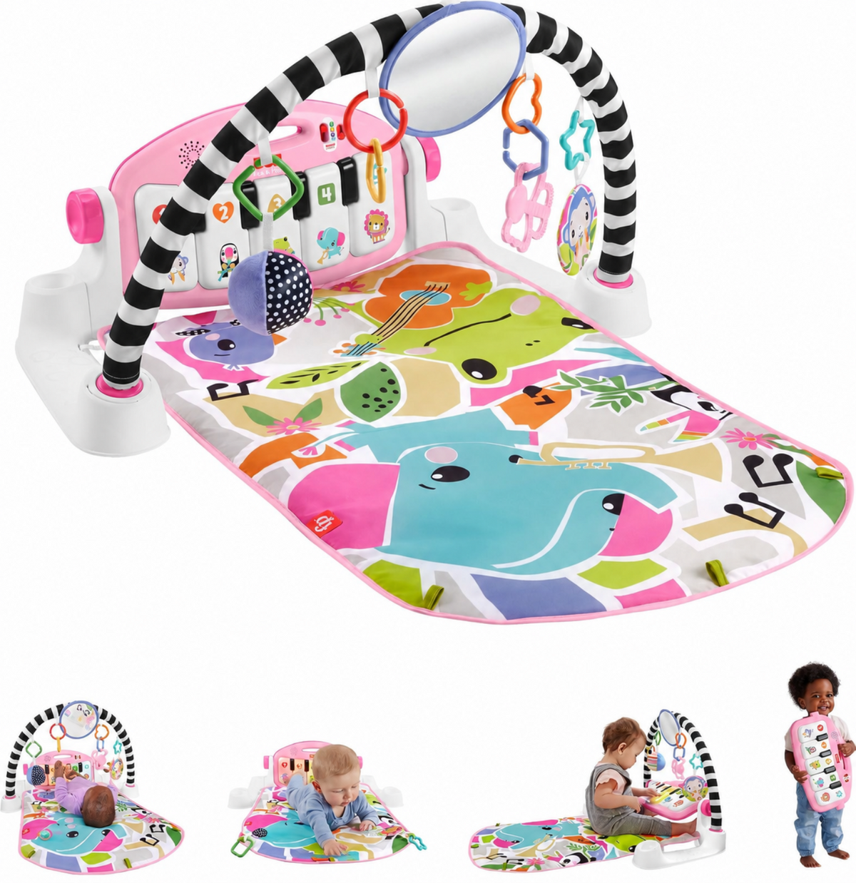 Fisher-Price Glow and Grow Kick & Play Piano Baby Activity Gym & Playmat (Pink)
