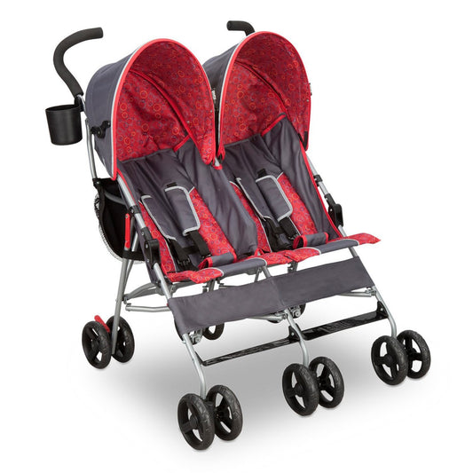 Delta Children LX 35 Pound Side by Side Double Convenience Stroller (Red & Gray)