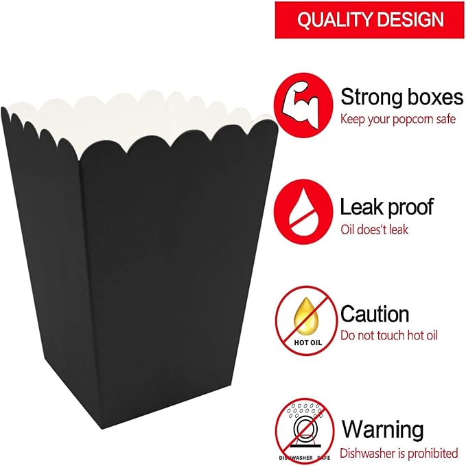 24 Pcs Mini Paper Popcorn Boxes Party Containers (Black) - Kidsy