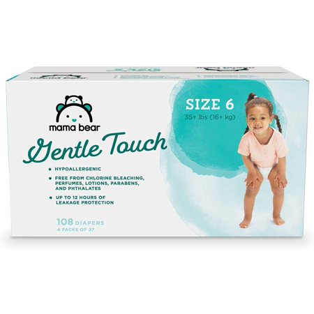 New Mama Bear Gentle Touch Diapers | Size 6, 108 Count (4 Packs of 27)