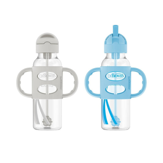 New Milestones Narrow Sippy Straw Bottle (8 Oz/250 ML, Gray & Blue, 6m+)