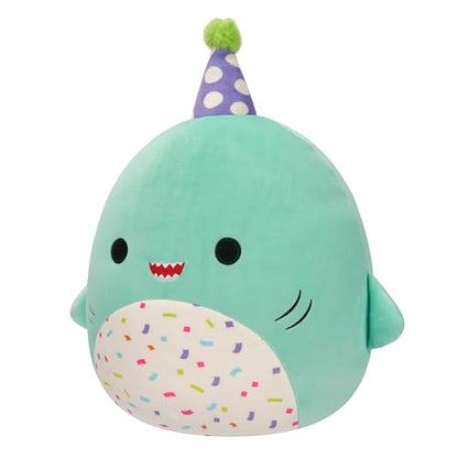 New Squishmallows Original 12-Inch Sharon Teal Shark with Party Hat Confetti Belly