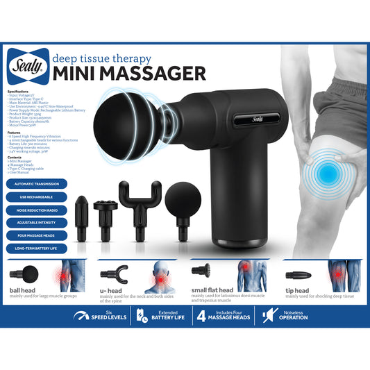 Seay SL-HW-MA-100BK Mini Massage Gun, 8"H X 8"W X 3"D, Black