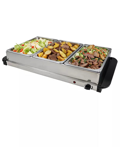 Elite Cuisine 7.5-Quart Electric Buffet Server with 3 Trays (Stainless Steel)