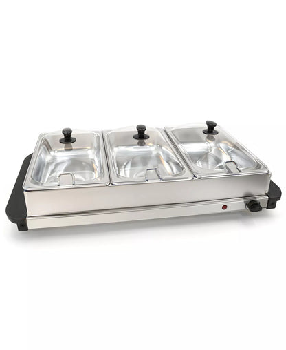 Elite Cuisine 7.5-Quart Electric Buffet Server with 3 Trays (Stainless Steel)