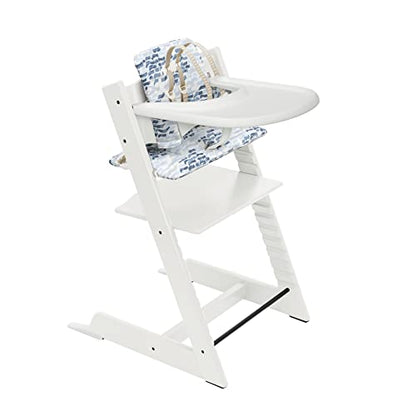 New Stokke Tripp Trapp High Chair Complete White, Waves Blue Cushion