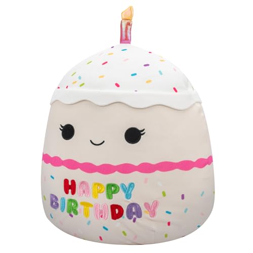 New Squishmallows Original 14-Inch Lyla Vanilla Birthday Cake with Rainbow Sprinkles Embroidery