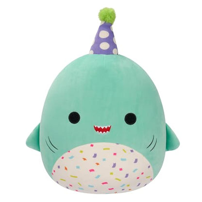 New Squishmallows Original 12-Inch Sharon Teal Shark with Party Hat Confetti Belly