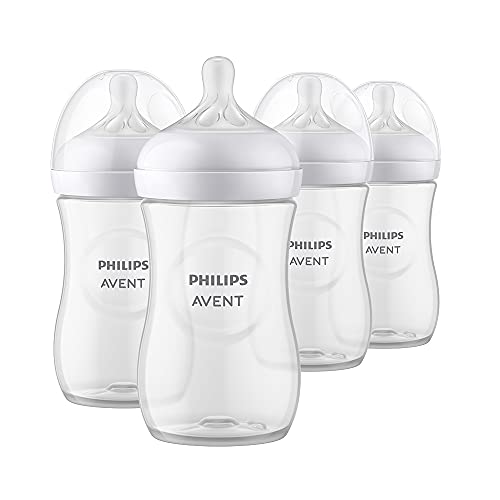 New Philips AVENT Natural Baby Bottle with Natural Response Nipple, 4 Pack 9oz, (Clear)