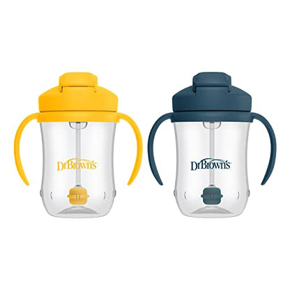 New Dr. Brown’s Milestones Baby’s First Straw Cup (Dark Blue & Vintage Yellow | 2 Pack, 6m+)