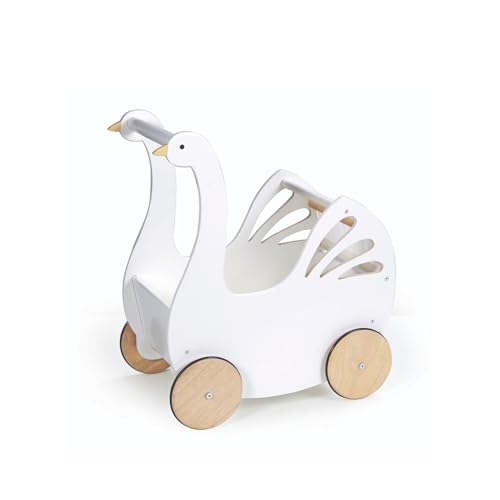 New Tender Leaf Toys - Sweet Swan Pram - Wooden Swan Shape Dolls Stroller