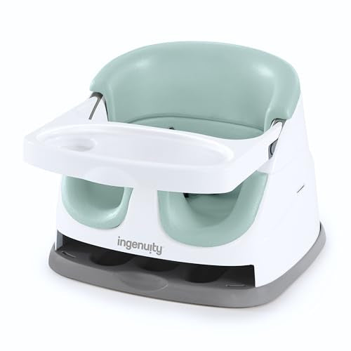 New Ingenuity Baby Base 2-in-1 Booster Feeding and Floor Seat with Self-Storing Tray (Mist)