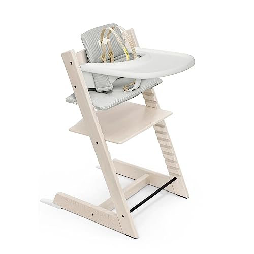 New Stokke Tripp Trapp High Chair and Cushion with Stokke Tray (Natural Whitewash with Nordic Grey)
