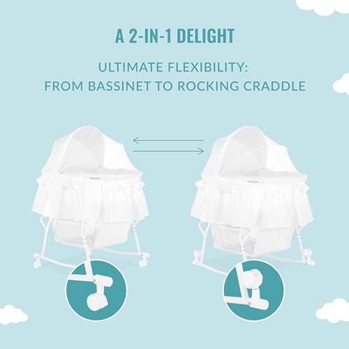 New Dream On Me Lacy Portable 2-in-1 Bassinet & Cradle (White)