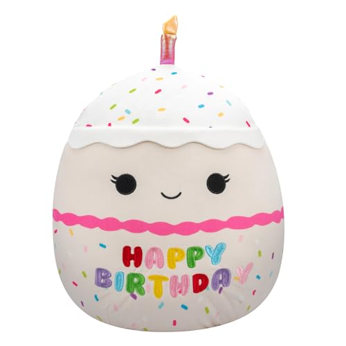 New Squishmallows Original 14-Inch Lyla Vanilla Birthday Cake with Rainbow Sprinkles Embroidery