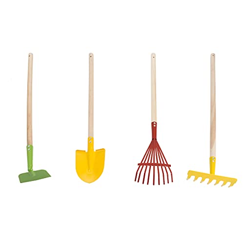 Hey! Play! Kid’s Garden Tool Set with Child Safe Shovel, Rake, Hoe and Leaf Rake