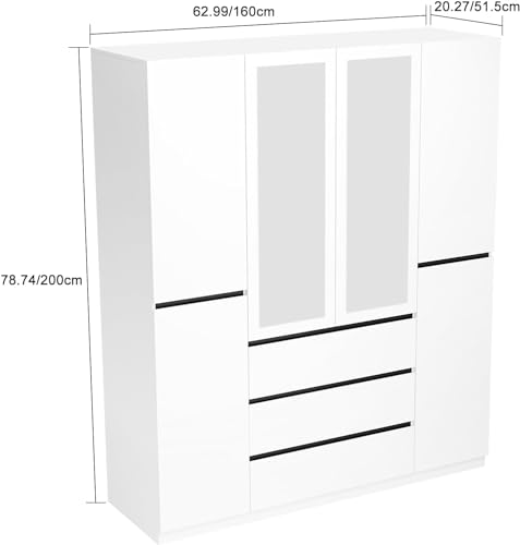 New 78" Armoire Wardrobe with 6 Doors & 2 Mirror, Bedroom Armoires (White)