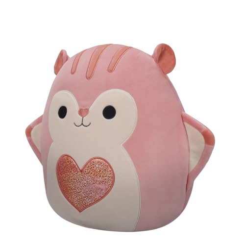 New Squishmallows Original 14-Inch Gabourey Peach Flying Squirrel with Sequin Heart - Official Jazwares Large Plush