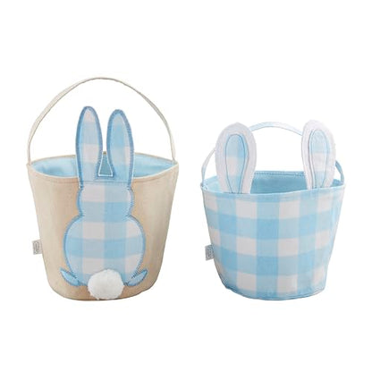 New Mud Pie Check Bunny Basket, Boy, 7 1/2" x 8 1/2"