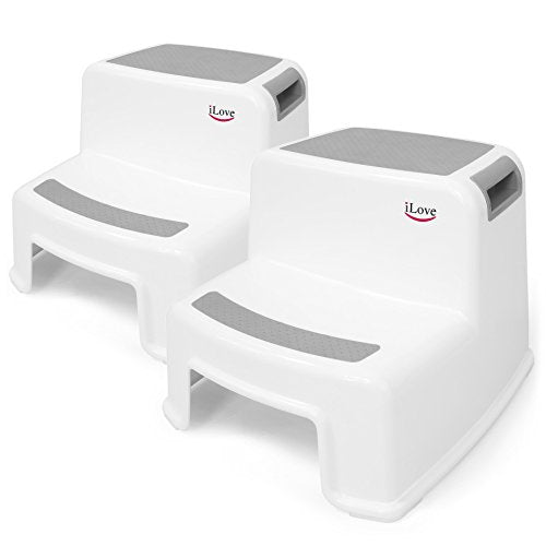 iLove 2 Step Stool for Kids and Toddlers (Gray - 2 Pack)