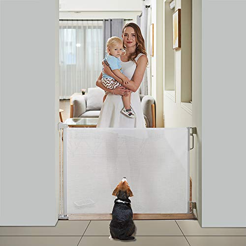 New EasyBaby Retractable Baby Gate | 33" Tall, Extends up to 55'' Wide (White)