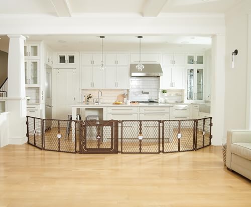 New Regalo Super Wide Adjustable Baby Gate & Play Yard, 192 Inch (Brown)