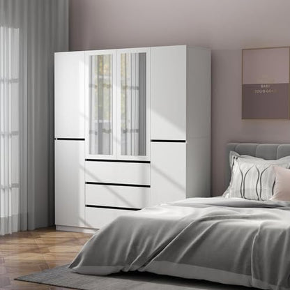 New 78" Armoire Wardrobe with 6 Doors & 2 Mirror, Bedroom Armoires (White)