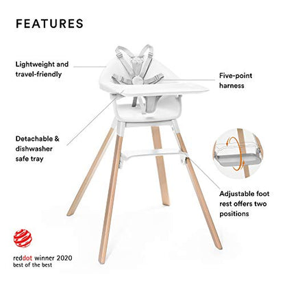 New Stokke Clikk High Chair Modern Classic White Beech Wood