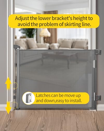 New dearlomum Retractable Mesh Baby Gate or Mesh Dog Gate (Grey , 33"x55")