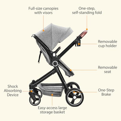 GarveeLife Convertible Baby Stroller (Light Gray)