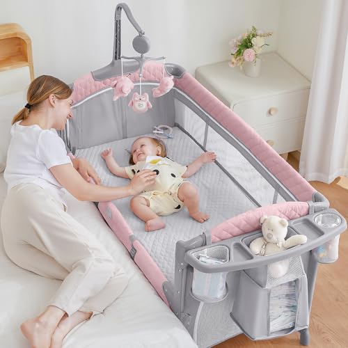 New ADOVEL Baby Bassinet Bedside Crib (Pink)