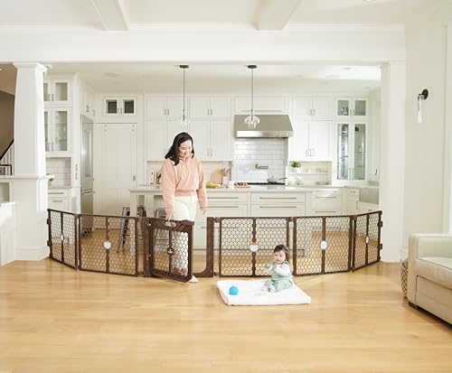 New Regalo Super Wide Adjustable Baby Gate & Play Yard, 192 Inch (Brown)