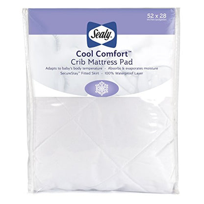 Sealy Cool Comfort Waterproof Fitted Toddler Bed and Baby Crib Mattress Pad Cover (White)