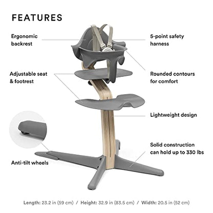 New Stokke Nomi High Chair includes Baby Set with Removable Harness (Grey/Natural)