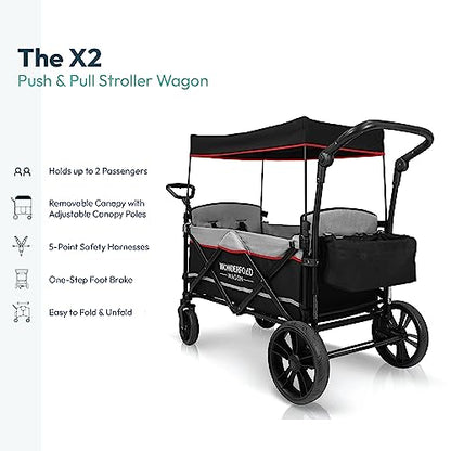 WONDERFOLD X2 Push & Pull Double Stroller Wagon (2 Seater) - Black (Not in Original Box)