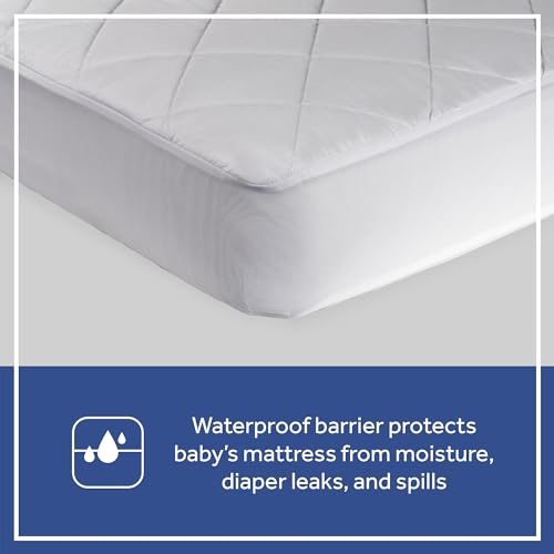 Sealy Cool Comfort Waterproof Fitted Toddler Bed and Baby Crib Mattress Pad Cover (White)