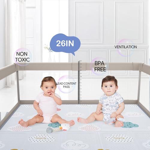 Baby Playpen with Mat, 59x59inch Playpen for Babies and Toddlers