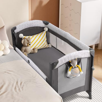 ELEMARA 3-in-1 Wide Baby Bassinet with Adjustable Side - Mesh Bedside Sleeper